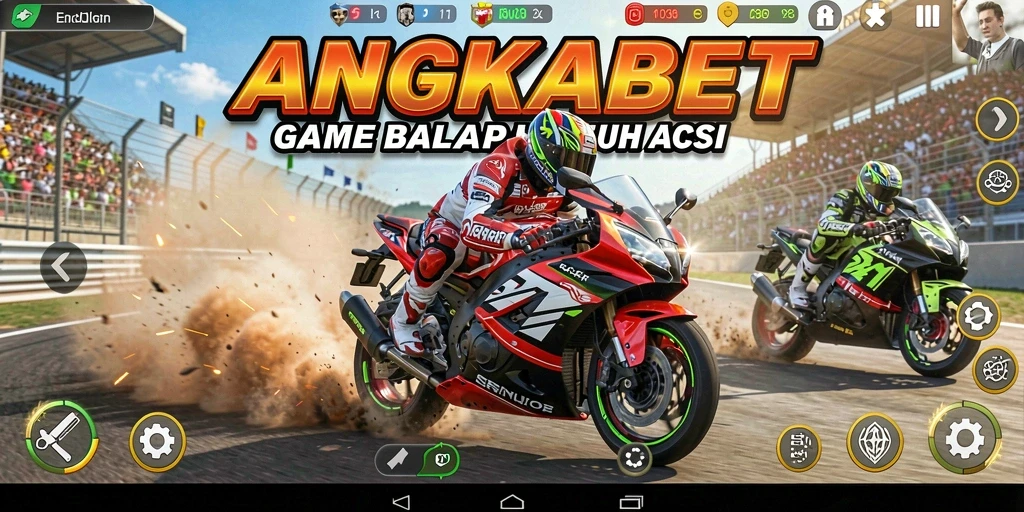 Screenshot ANGKABET menampilkan aksi balap motor yang seru dan mendebarkan.
