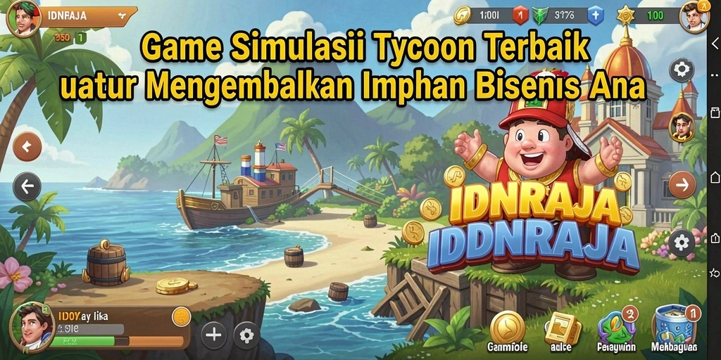 Screenshot IDNRAJA menampilkan tampilan gameplay simulasi bisnis yang menarik.