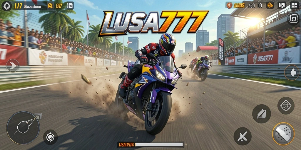 Tampilan gameplay LUSA777 saat balapan motor penuh aksi.