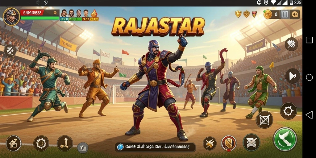 Tampilan gameplay seru dalam RAJASTAR, menampilkan aksi olahraga yang mendebarkan.