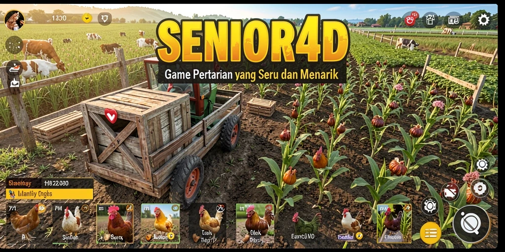 Screenshot gameplay SENIOR4D menampilkan aktivitas bertani yang menyenangkan.